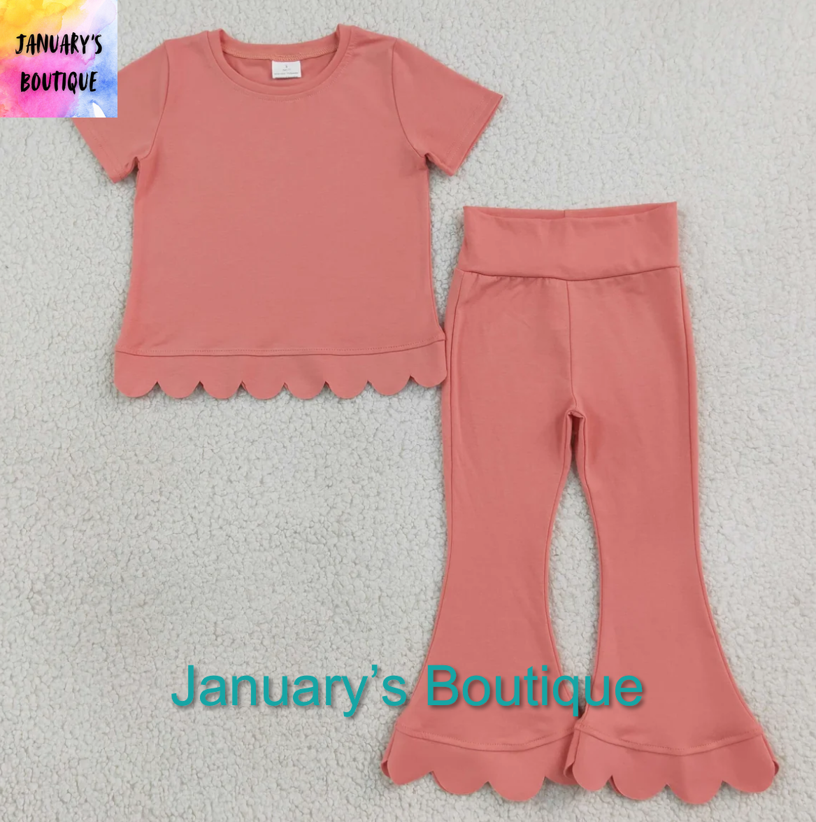 Girl’s Pink Cotton Scalloped Pants Set