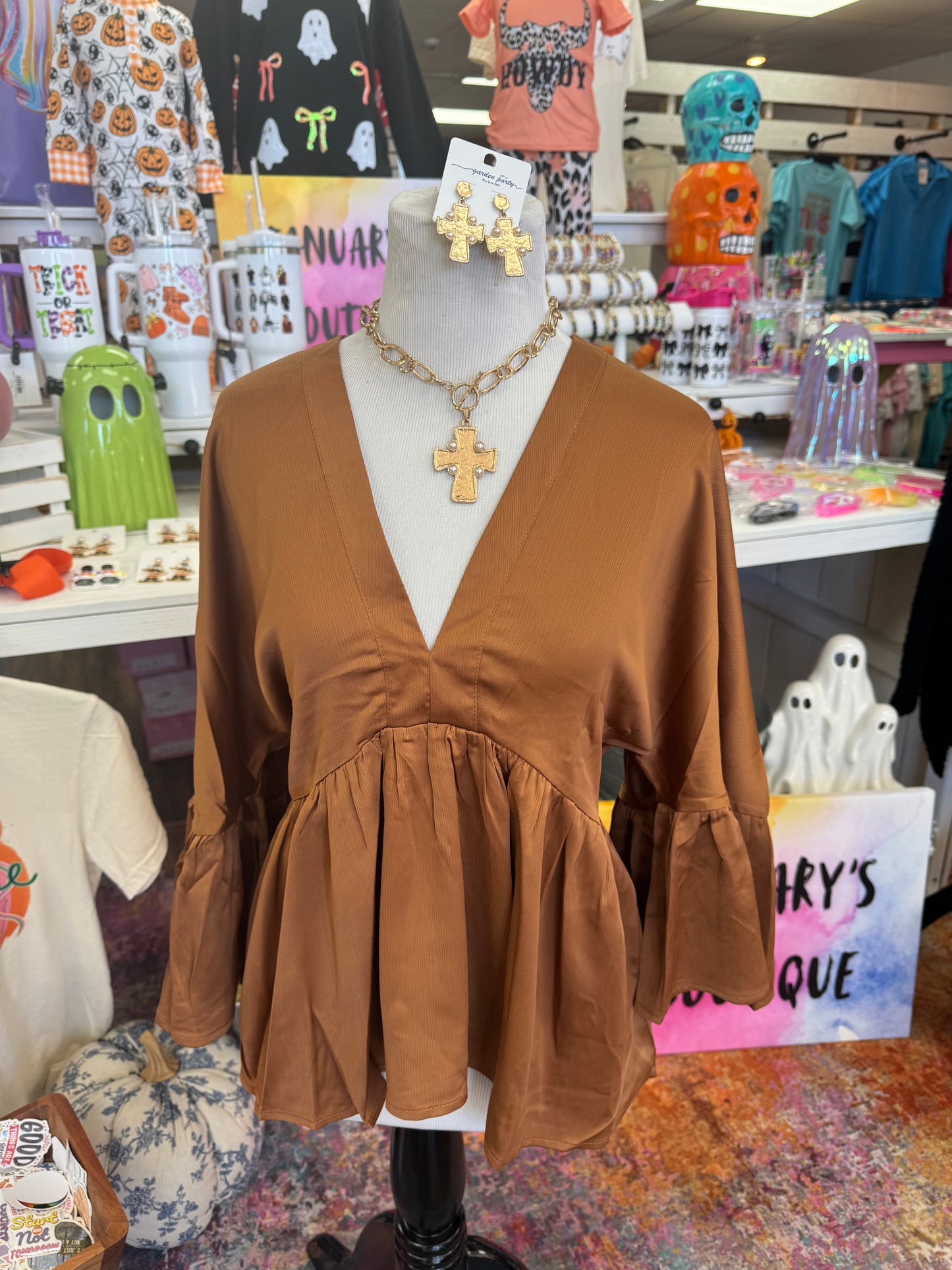 Women’s L/S Flowy Fall Brown Top