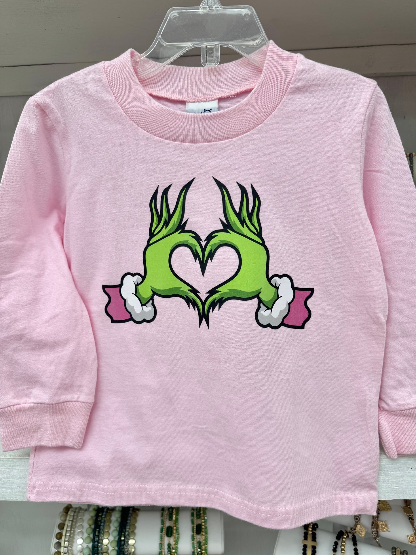 Girl’s Pink Gr*nch Heart L/S Top
