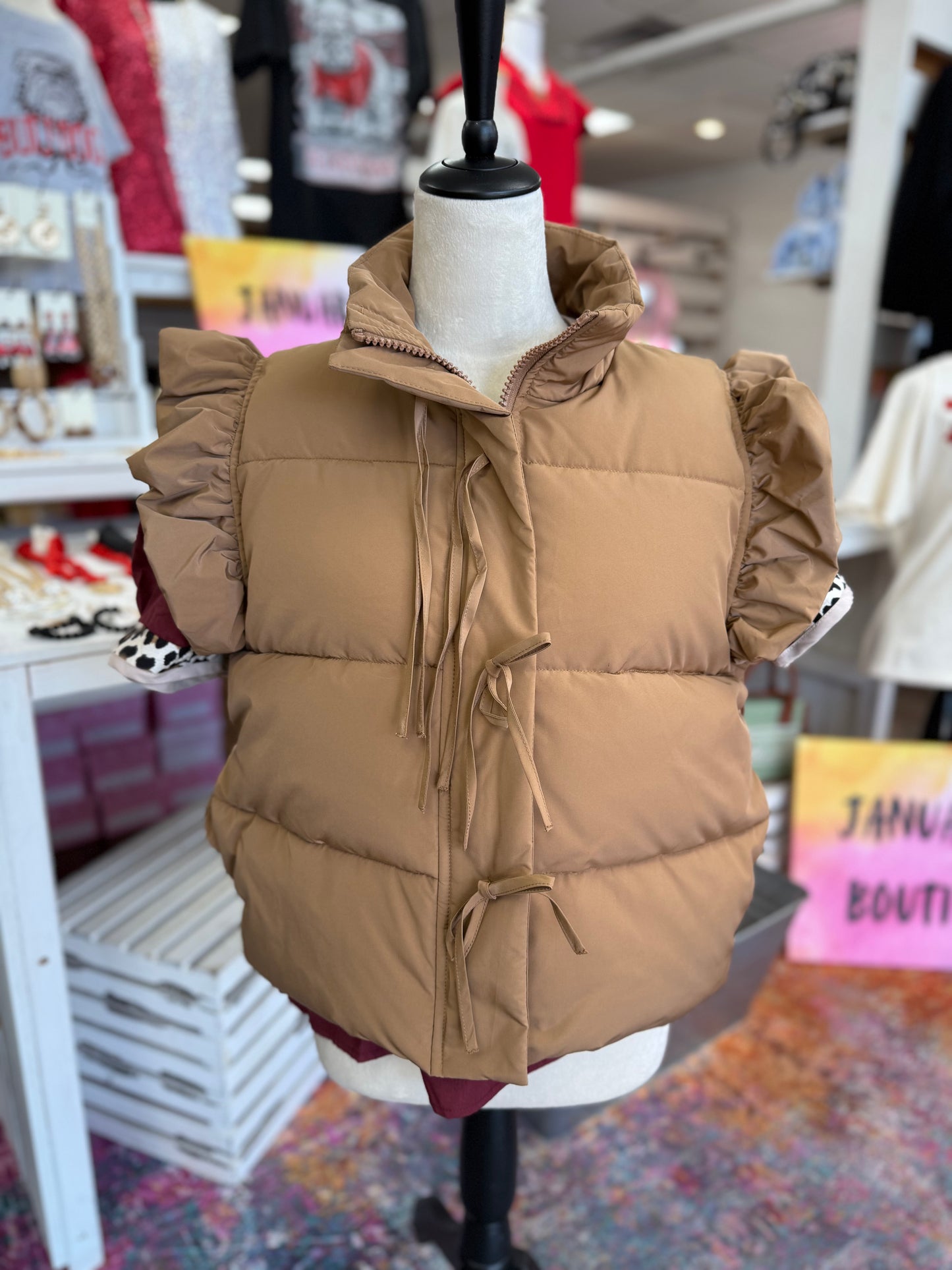 SC Women’s Tan Bow Ruffle Vest