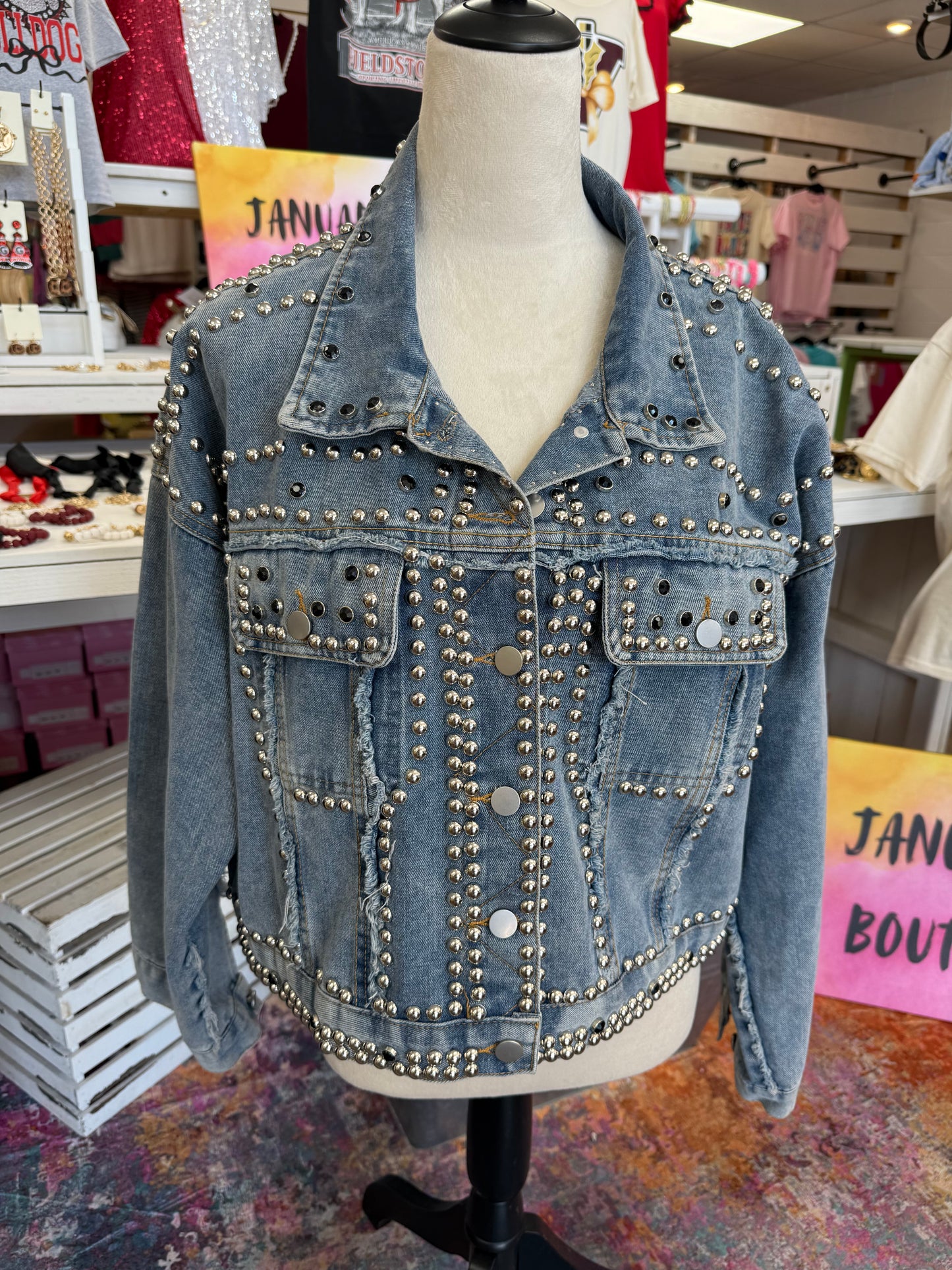SC Women’s Blue Denim Studded Jacket