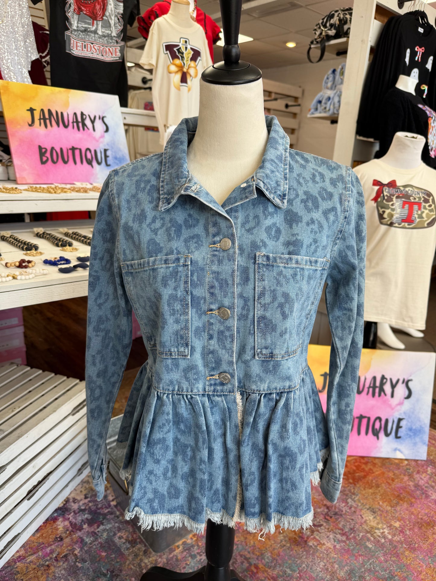 SC Women’s Ruffled Denim Leopard Jacket