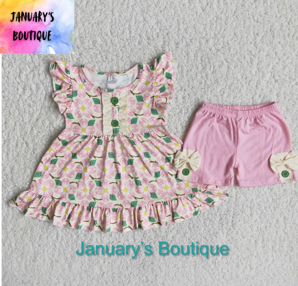 Girl's Floral Pink Ruffled Shorts Set