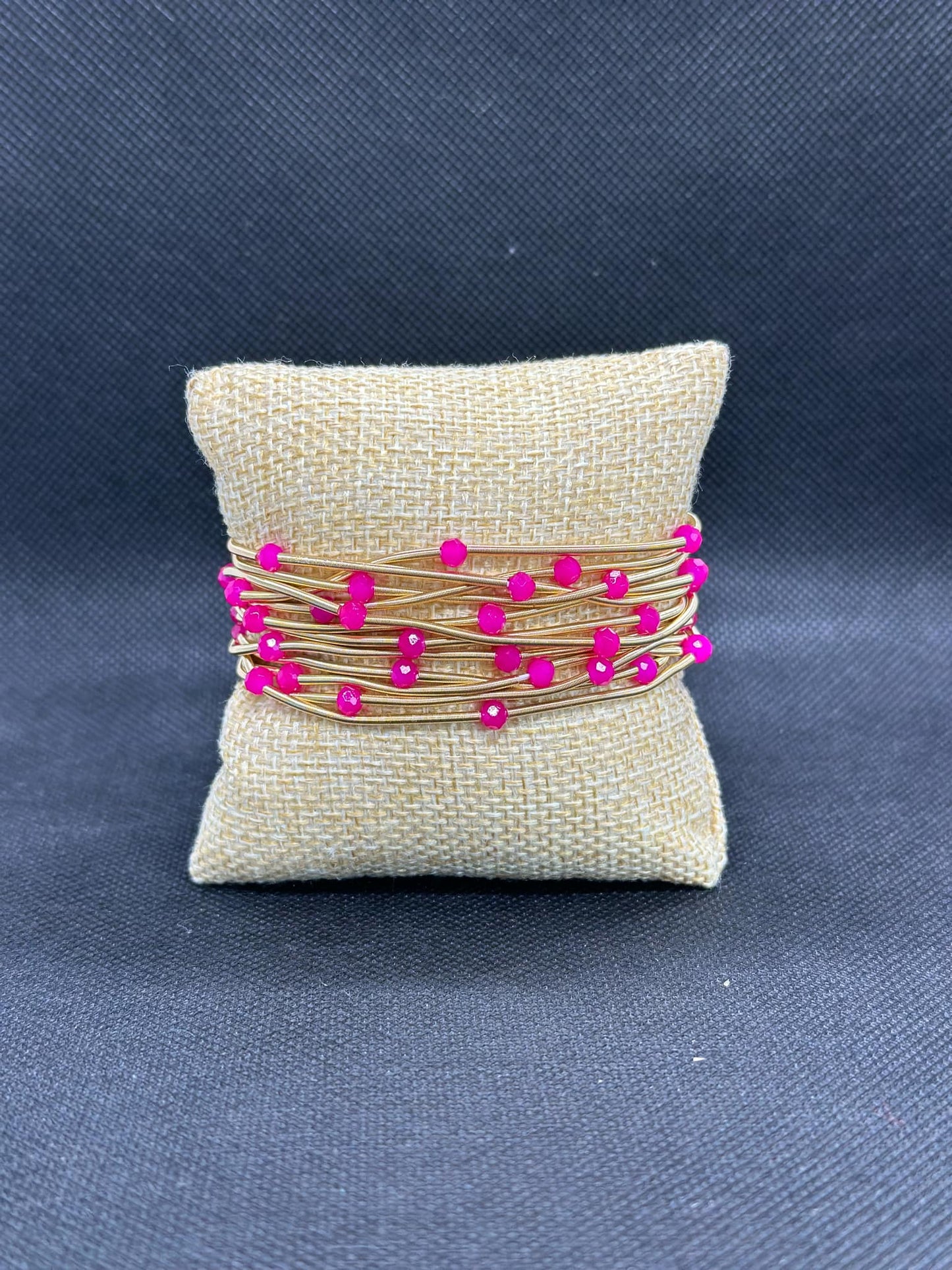 KK Metallic Coils and Magenta Beaded Bracelet Set