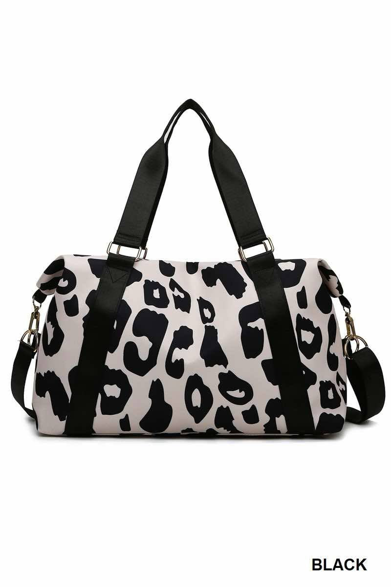 Black and Cream Large Leopard Duffle Bag