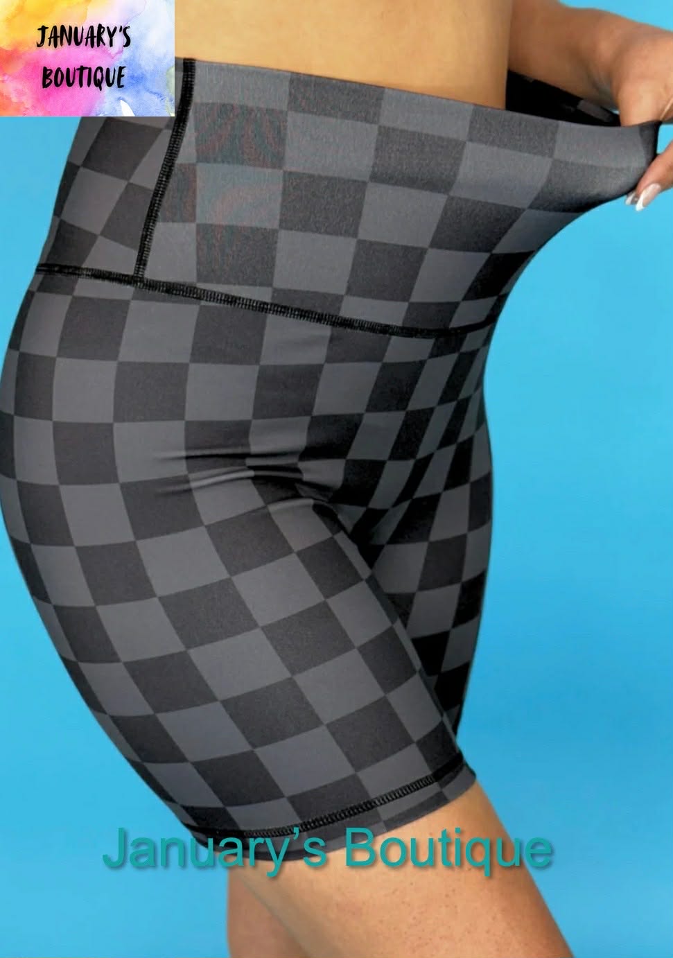 Women's Black Checkered Biker Shorts