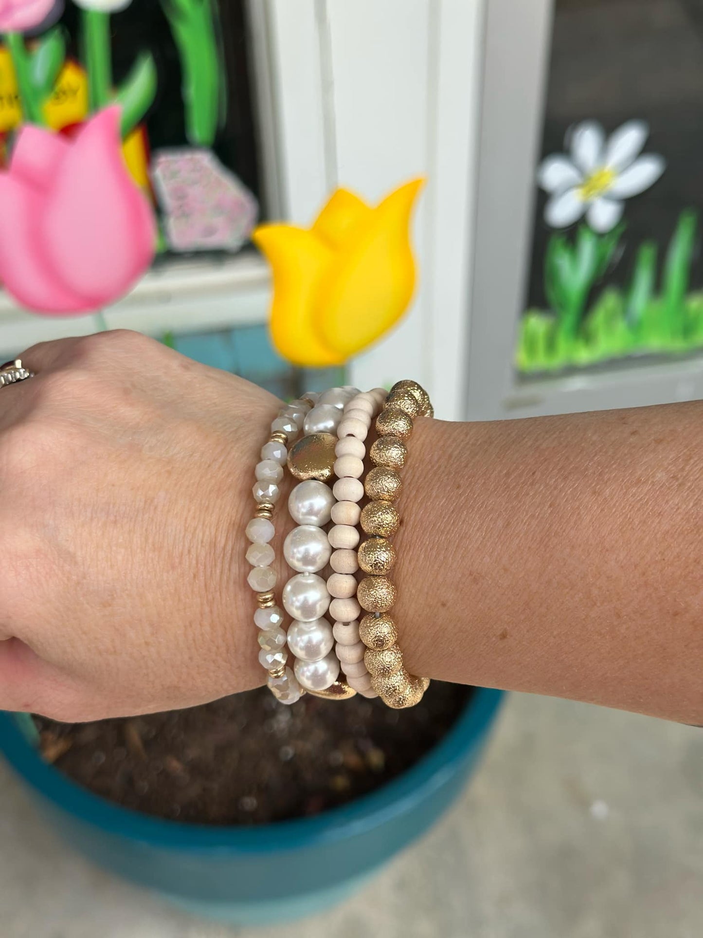 KK 4 Pieces 4 Material Bracelet Stack