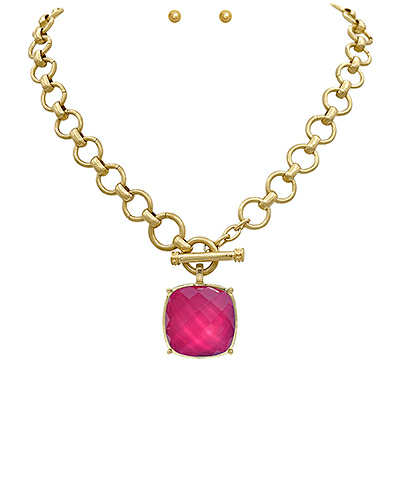 Ruby Square Stone Necklace