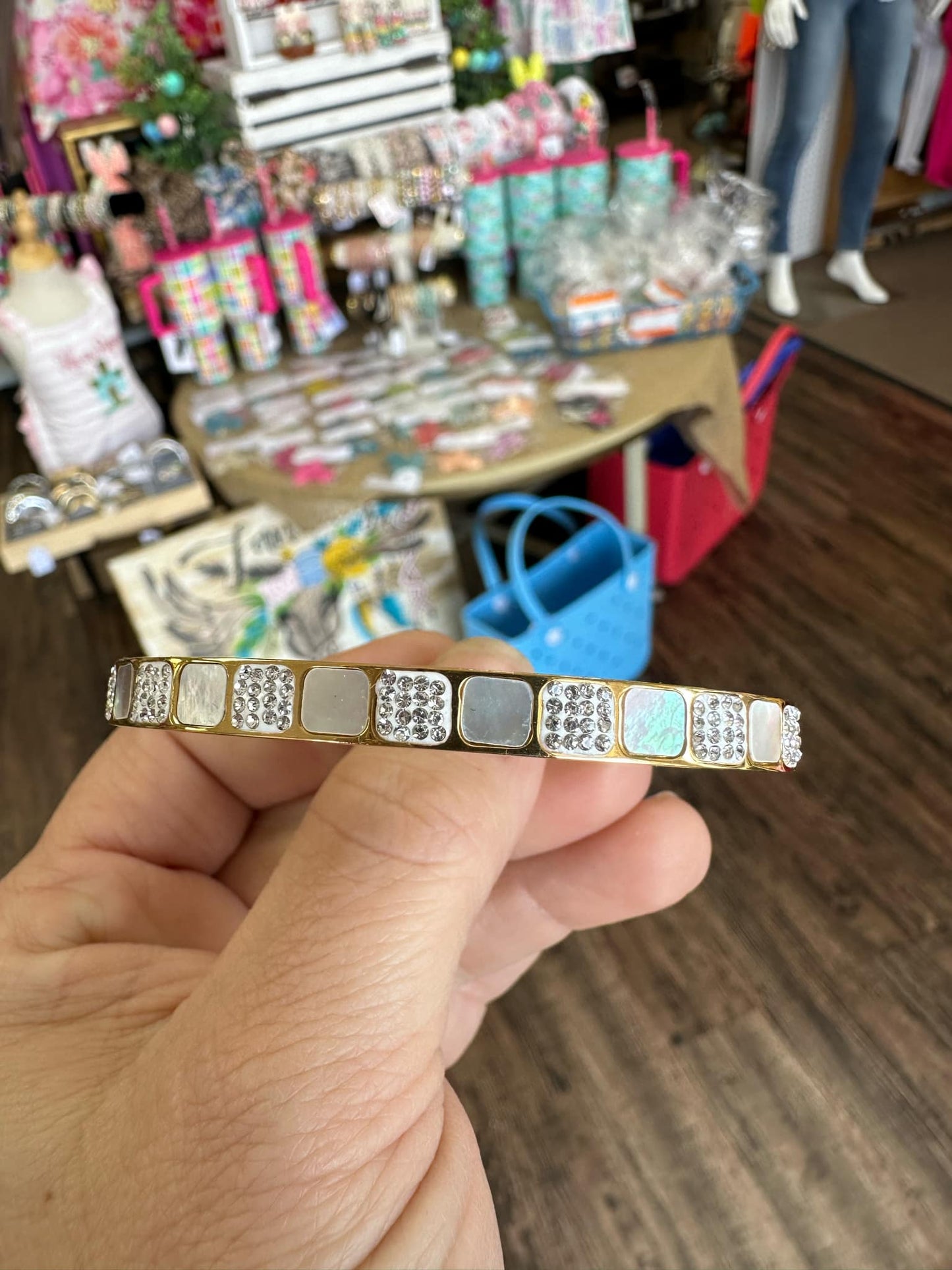 Pearl and Rhinestone Bangle