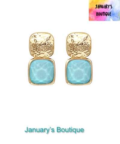 Blue Square Stone Earrings