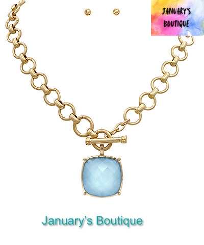 Blue Square Stone Necklace Set