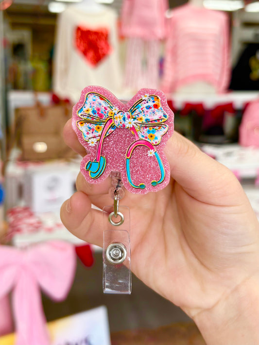 KK Multicolor Stethoscope Bow Badge Reel