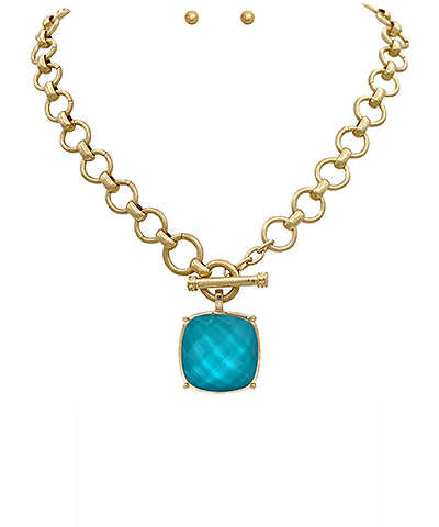 Teal Square Stone Necklace