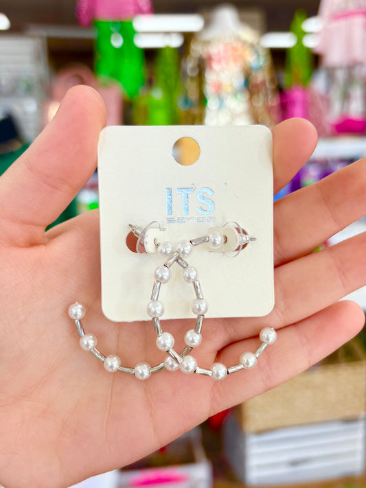 Small Silver W/ Pearl Hoops