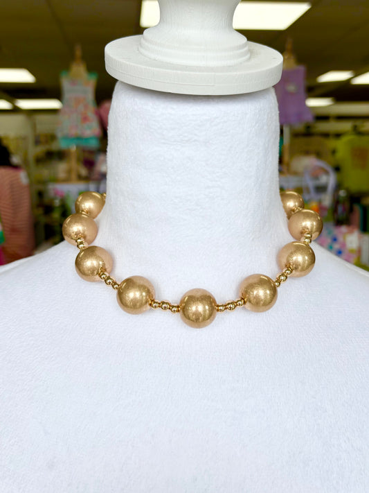 Small Matte Gold Beaded Bulky Necklace