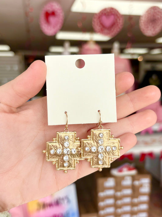 Rhinestone Cross Earrings