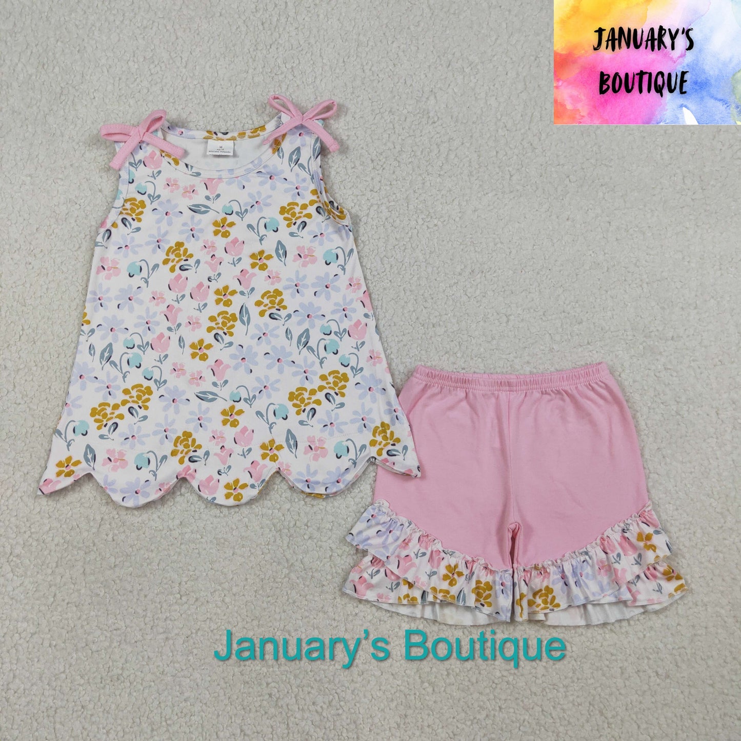 Girl’s Pink Floral Tied Tank Set
