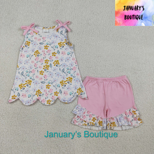 Girl’s Pink Floral Tied Tank Set