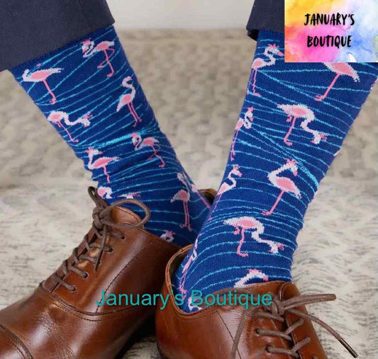 Men's Flamingo Socks Navy/Pink One Size