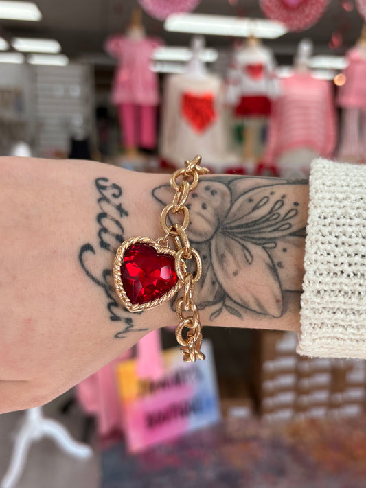 KK Textured Red Heart Chain Bracelet