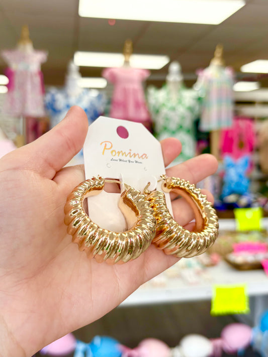 Shiny Gold Wide Wavy Hoops