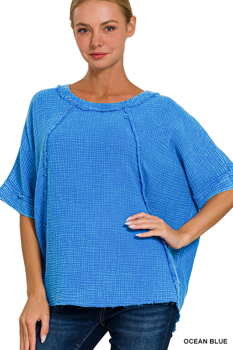 Women’s Ocean Blue Double Gauze Top