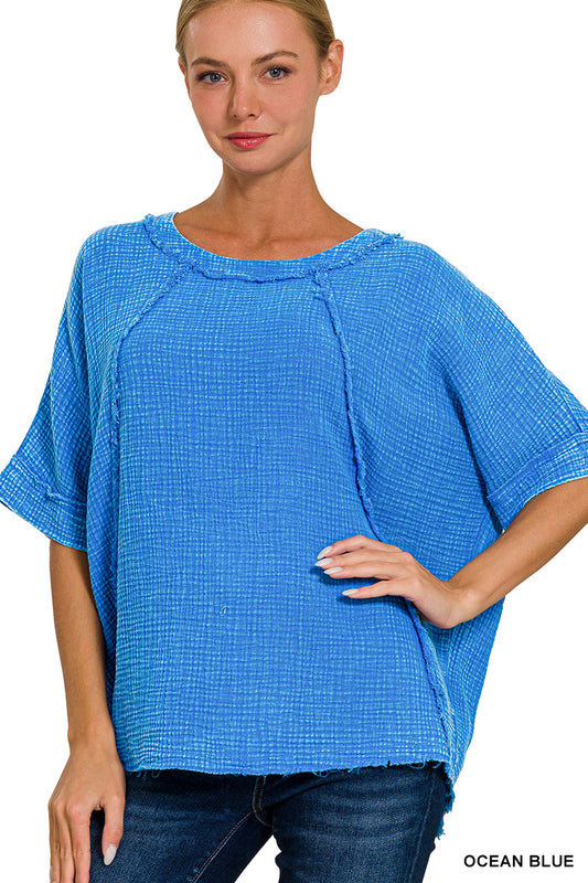 Women’s Ocean Blue Double Gauze Top