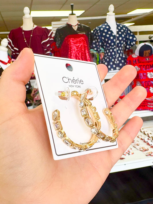 Gold Multi Shape Rhinestone Hoops