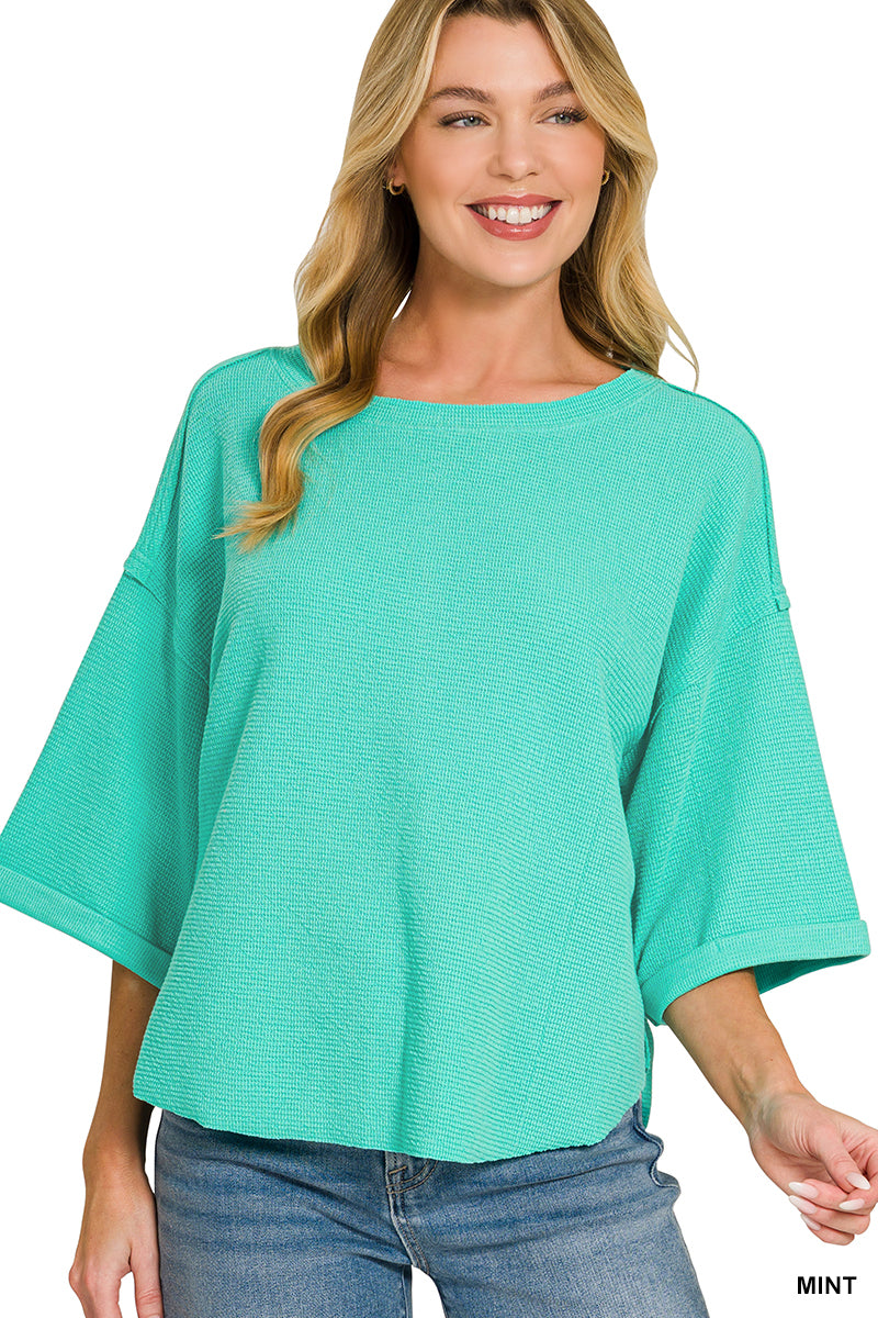 Women’s Double Knit Exposed Hem Mint Top