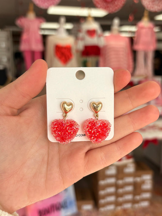 KK Red Textured Heart Earrings
