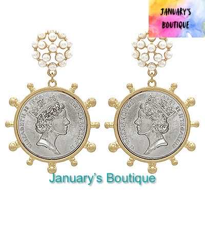 Gold & Silver Coin Drop Earrings