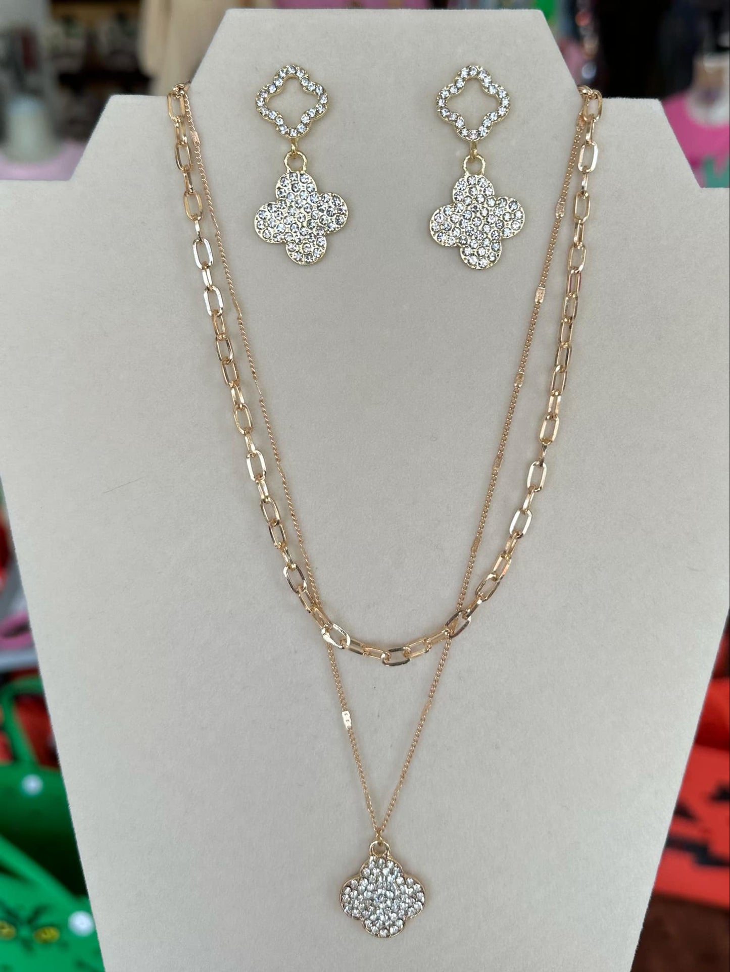 KK Lucky Clover Necklace/Earrings Set