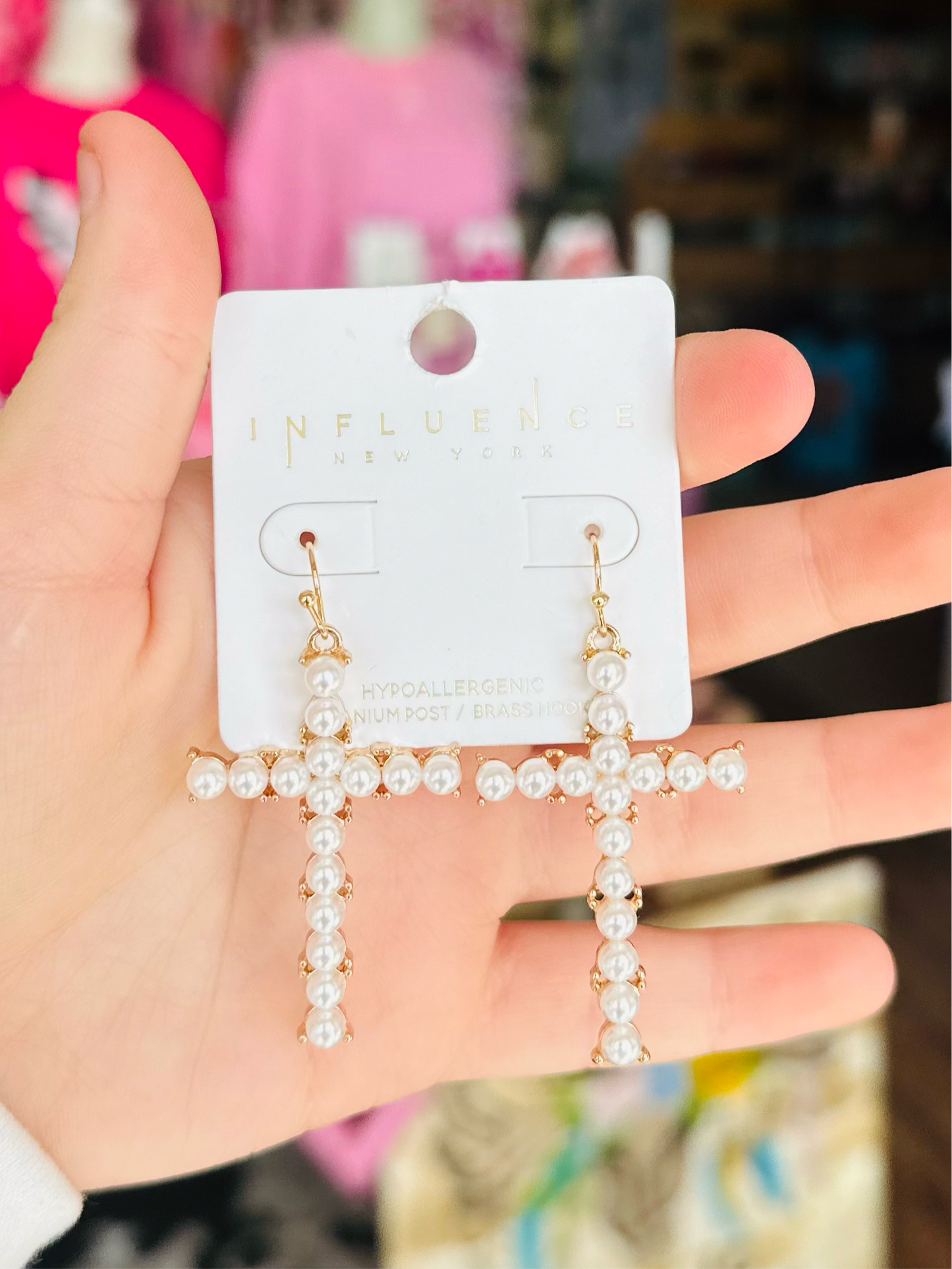 KK Decorative Pearl Cross Earrings