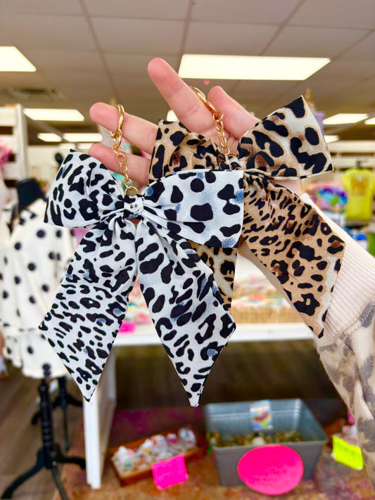 KK Fabric Bow Leopard Keychain