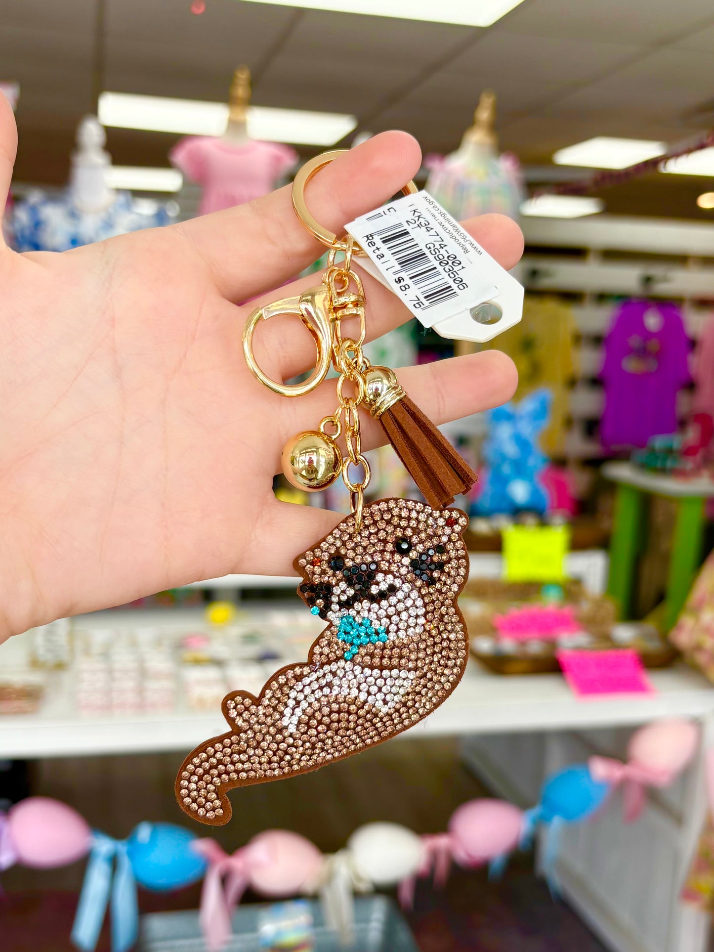 Rhinestone Otter Keychain