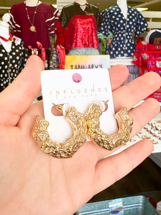 Shiny Gold Textured Hoops