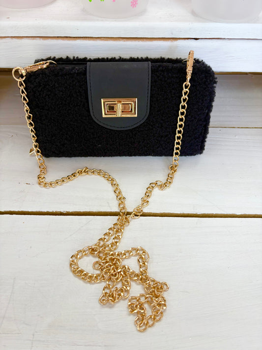KK Black Sherpa Crossbody Wallet