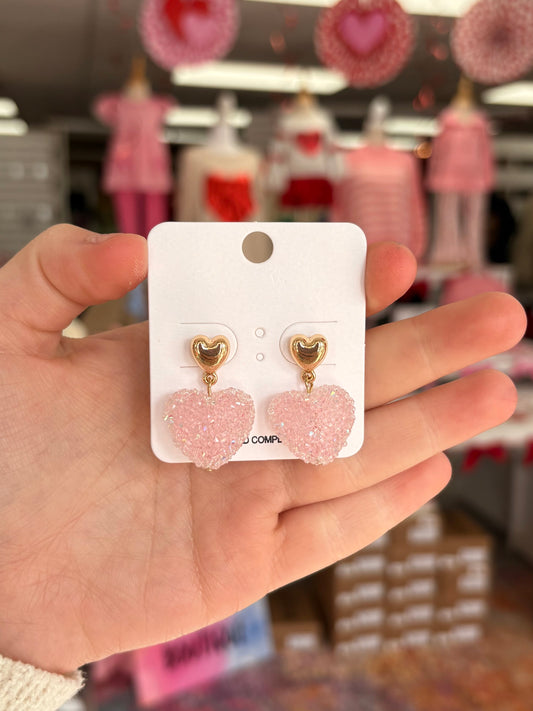 KK Pink Textured Heart Earrings