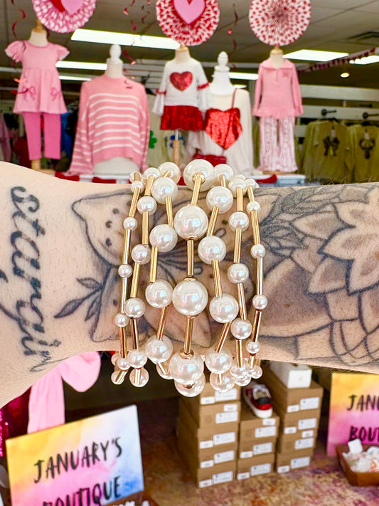 KK 7 Row Pearl & Bar Bracelet