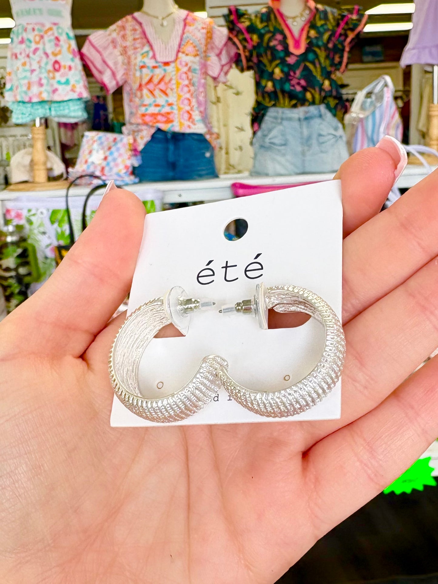 KK Matte Silver Textured Hoops