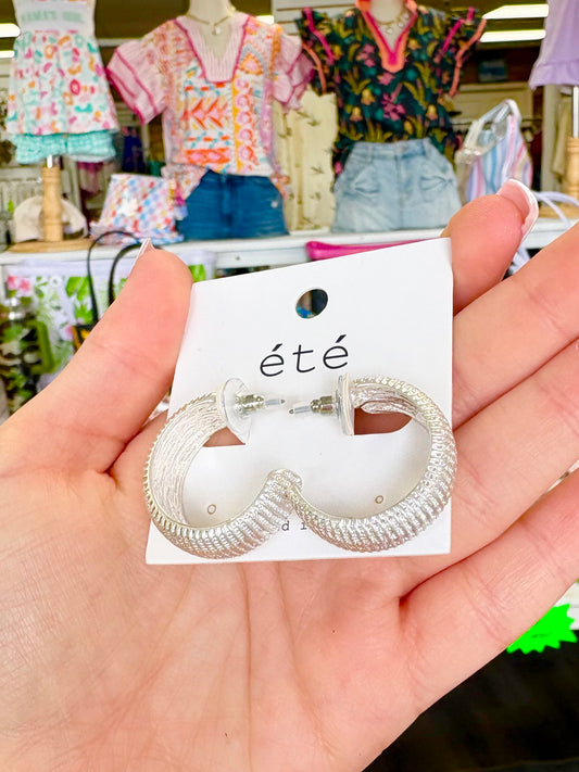KK Matte Silver Textured Hoops