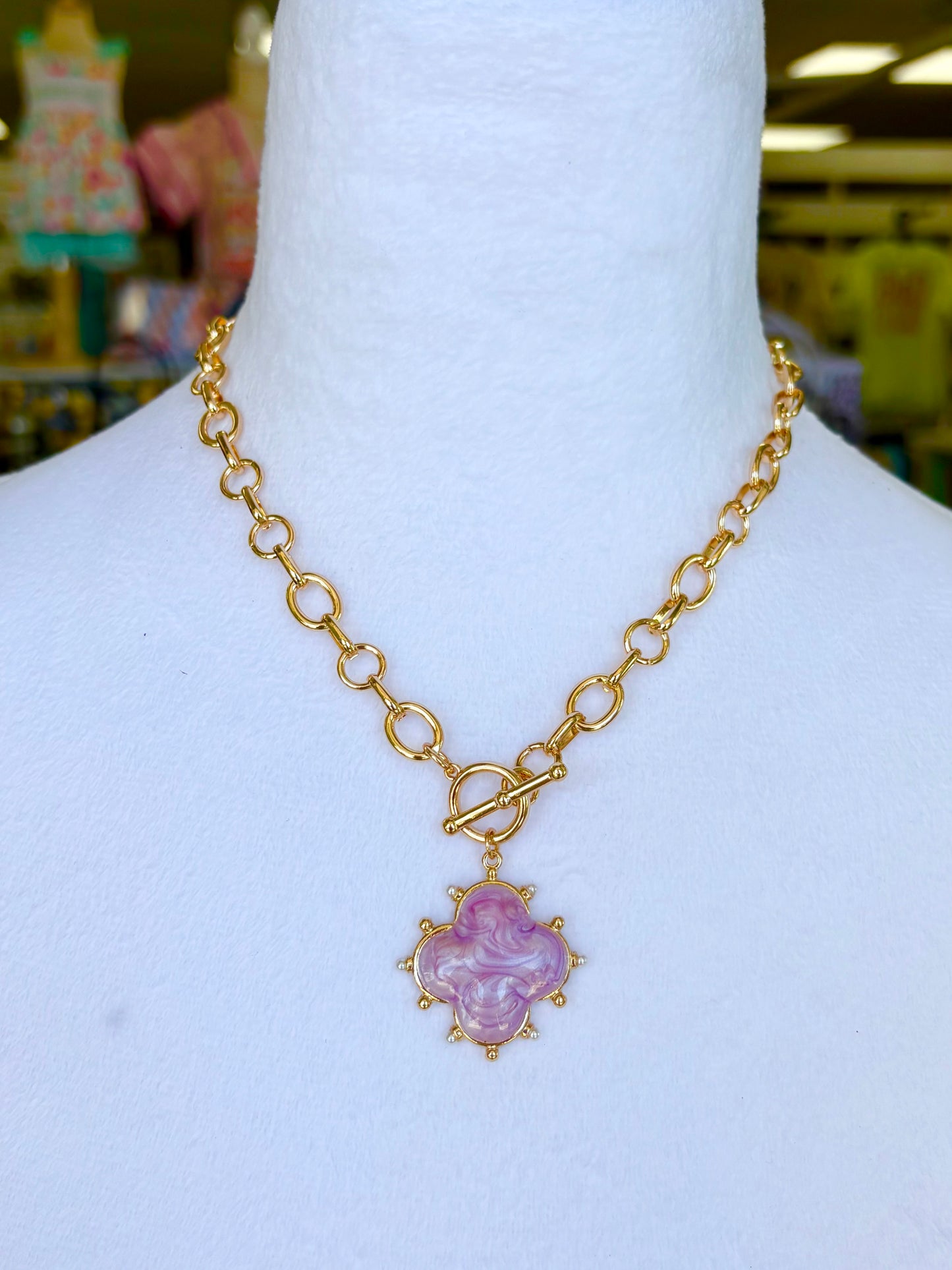 Purple Epoxy Clover Toggle Necklace