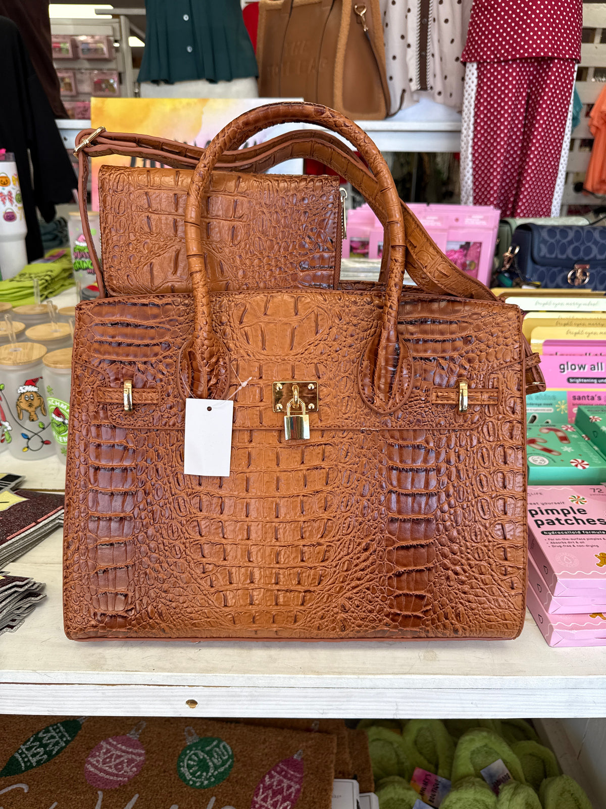 Women’s Medium Brown Gator Imitation Bag and Wallet