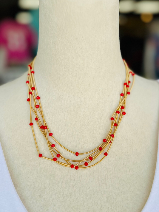 KK Metallic Coils and Red Beaded Necklace