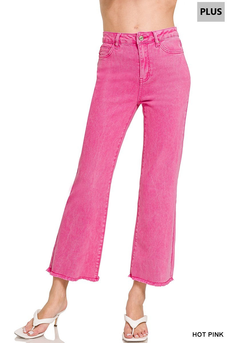 Women’s Plus Acid Washed Frayed Hot Pink Jeans