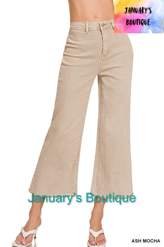 Women’s Ash Mocha Acid Washed Frayed Hem Pants