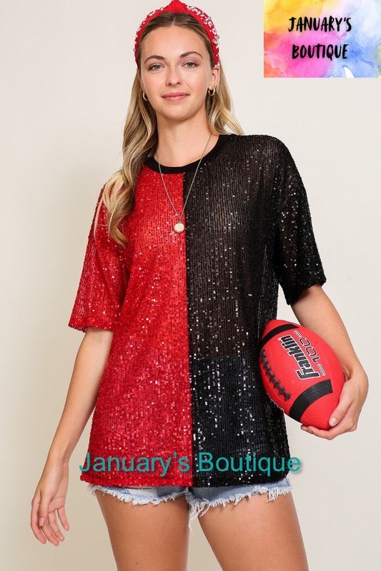 Women’s Black & Red Sequin Top