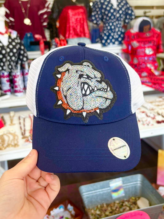 Women’s Blue Sequin Bulldog Patch Hat