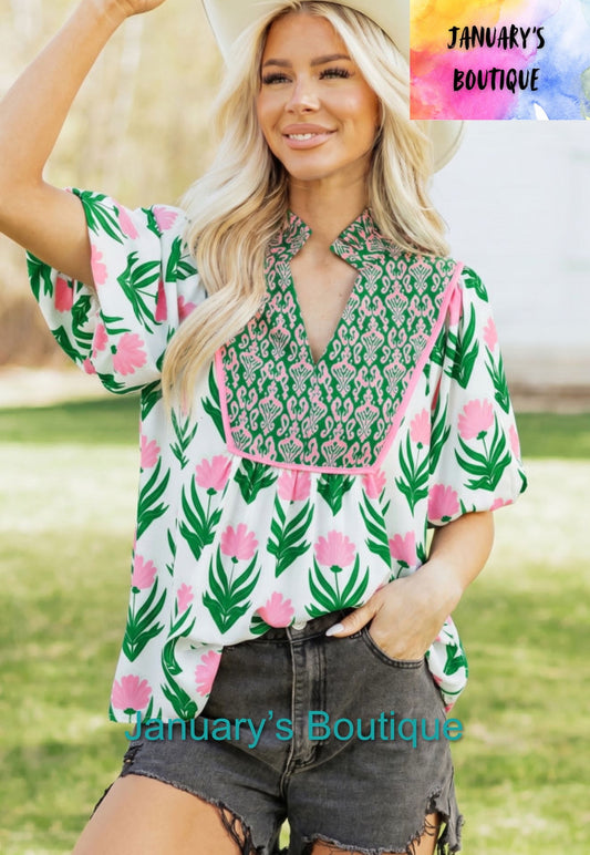 Women’s Pink & Green Print Top