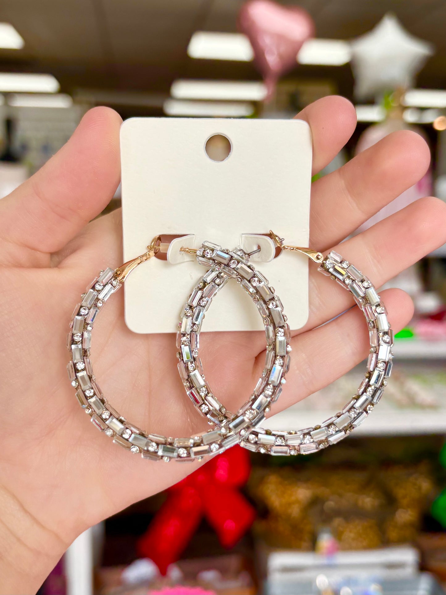 Silver Rhinestone Hoops
